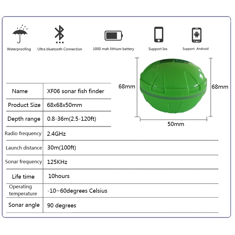 المحمولة صياد السمك بلوتوث اللاسلكية صدى أسلم الاستشعار سونار عمق Fishfinder ل بحيرة البحر الصيد IOS و الروبوت