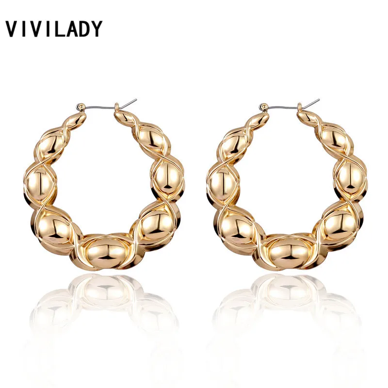 

VIVILADY Trendy New Arrived Emboss Big Circle Hoop Earrings Vintage Luxury Temperament Personality For Lady Party Jewelry Gift