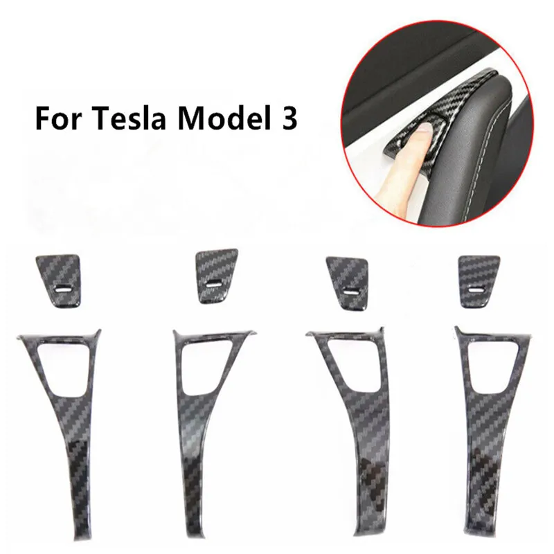 

For Tesla Model 3 Carbon Fiber Pattern Door Lock Protection Cover 8PCS 18-19