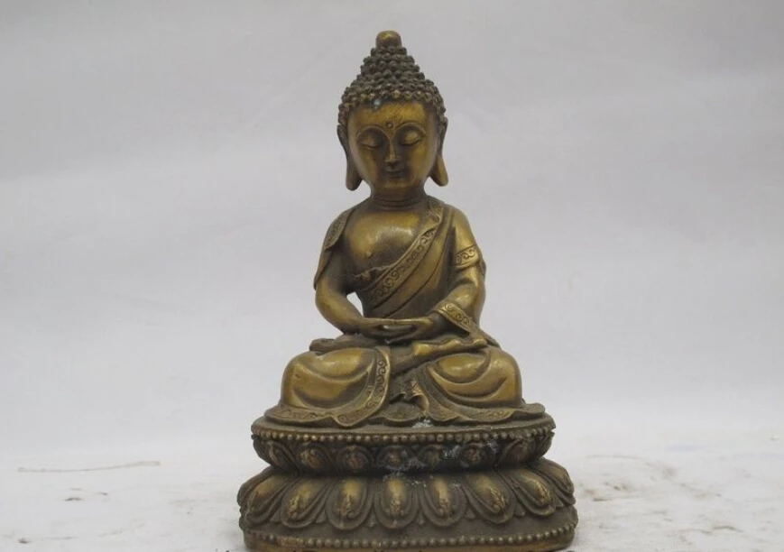 

6"Tibetan Buddhist Monastery Bronze Copper Amitabha Shakyamuni Buddha Statue