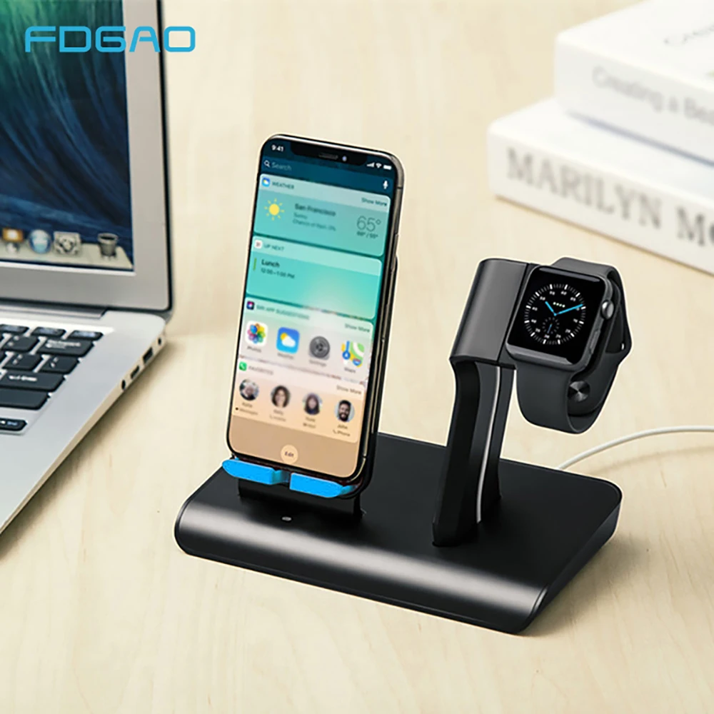 Fdgao 10W QI Wireless Charger For Apple Watch iPhone XS Max XR X 8 Plus 2 in 1 Fast Charging Holder For Samsung S9 S8 Note 9 8