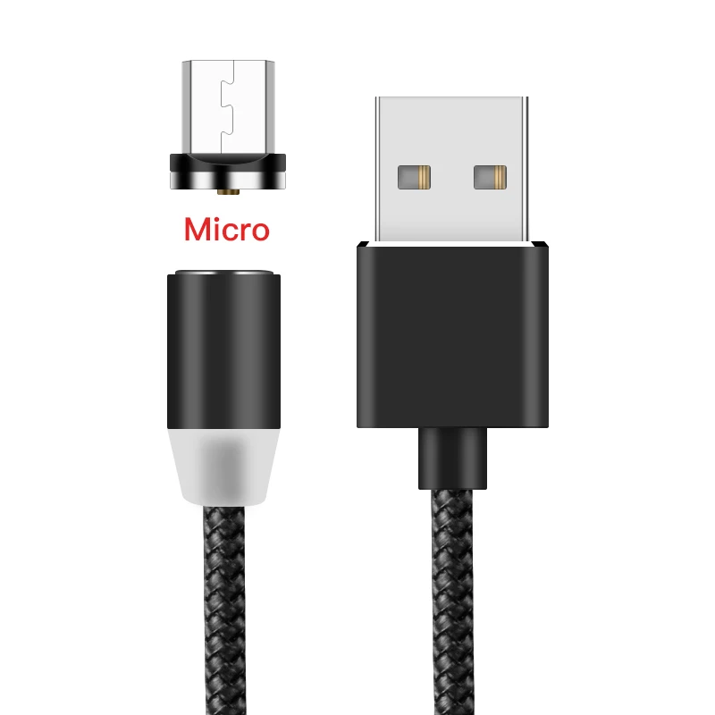 ESVNE 2m Магнитный кабель Micro Usb Typc C магнитная зарядка для Iphone lighting 2A Быстрая зарядка Usb C магнитное зарядное устройство кабель для мобильного телефона - Цвет: for Micro Black