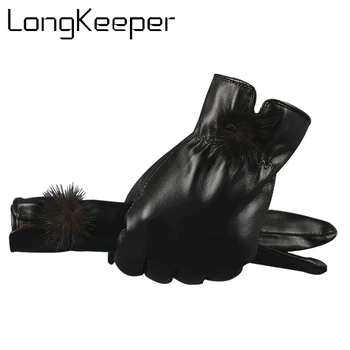 

Winter Women General Leather Gloves Fur Lining Winter Warm Outdoor Driving Riding Windproof Gloves Guantes Mujer Gants Femme 377