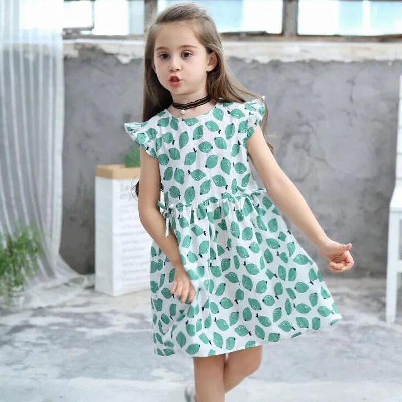 Children Girl Clothing Short Sleeve Bowknot Dress Summer Cotton Lemon ...
