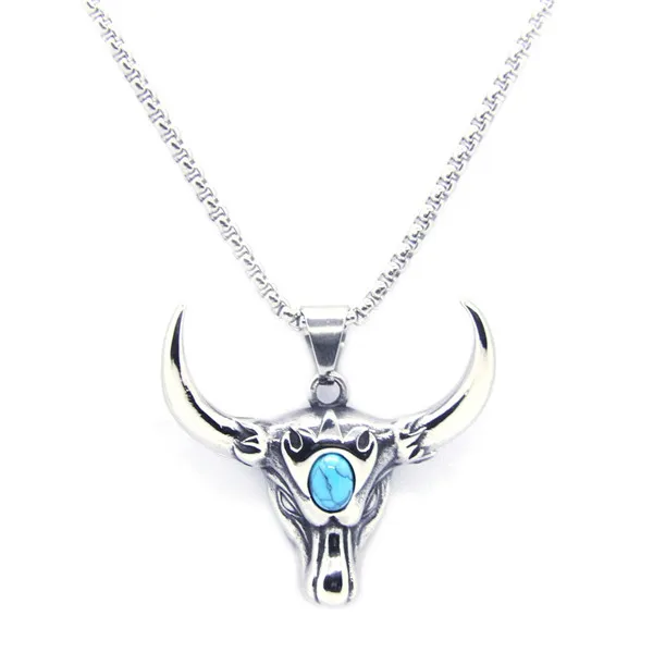 

Popular Design Bull Head Pendant 316 Stainless Steel Fashion New Cool Ladies Man Bull Horn Skull Pendant Necklace