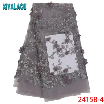 

2019 Hot Sale Sky Blue Embroidered African Lace Fabric High Quality with Sequins French Net 3 D Lace Fabrics For Party Dress