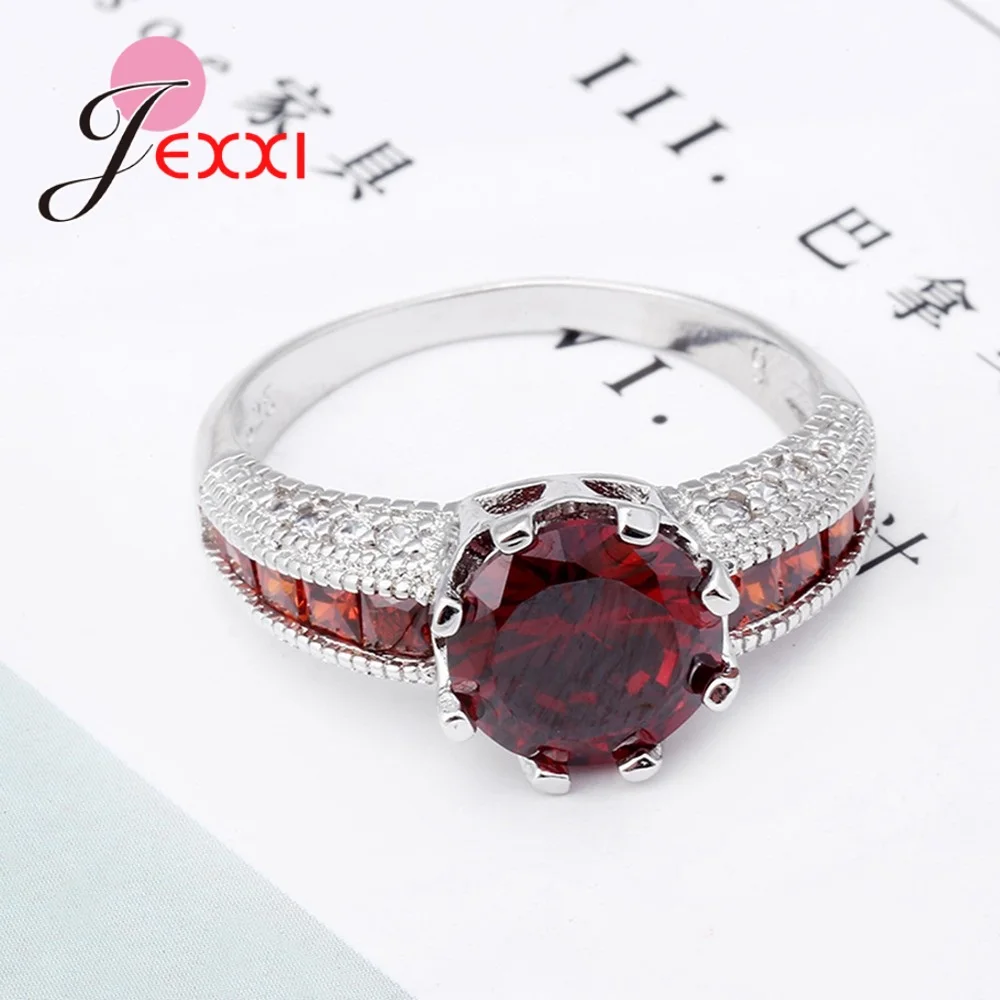 Giemi Luxury Red Crystal Anniversary Party Ring For Girl Popular 925 Sterling Silver Rings For Women 2019 New Female Accessory