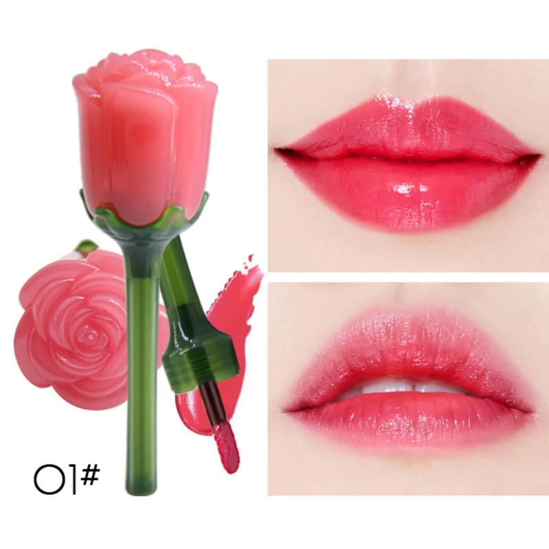 2019 Rose Shape Lip Gloss Moisturizer Lips Tint Glaze Waterproof Makeup Easy Wear Long-lasting Women Liquid Lipstick Maquaigem