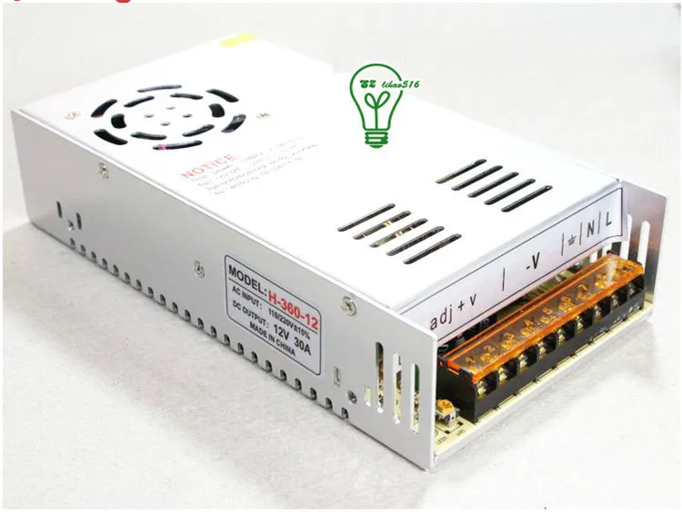 

Free Shipping AC 110-240V to DC 12V 30A Switching Power Supply Converter with power cable PS-12V-30A