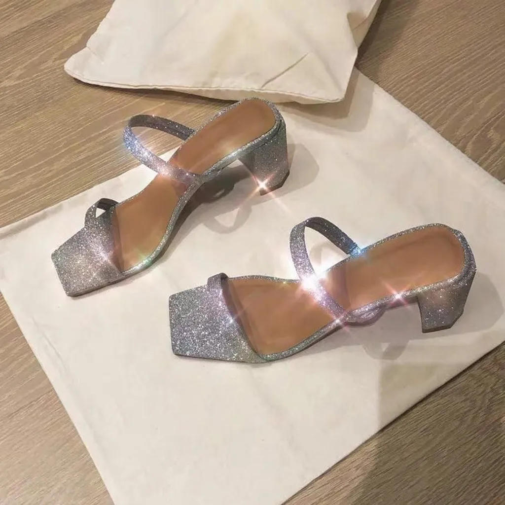 

Women's Fashion Casual Open Toe Outdoor Solid Colors Slippers Square Heels Shoes Leisure Round Toe Slip-On Solid color shoes