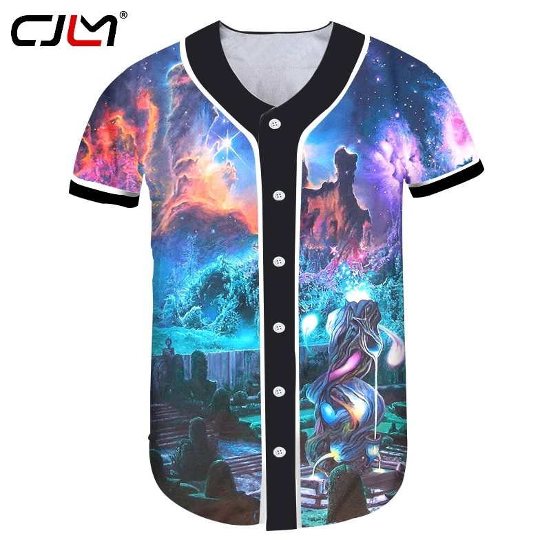 

Original Full Print Colorful starry sky Baseball Shirt Men 3D Oversized Sublimation Hip Hop Fashion Shirts Factory Direct Supply