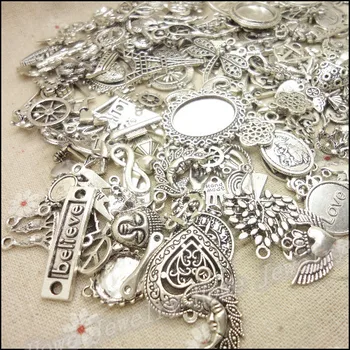 

Hot 70-120 pattern Vintage Charms Mixed 120pcs Antique silver Plated Metal Alloy Pendants DIY Jewelry Findings