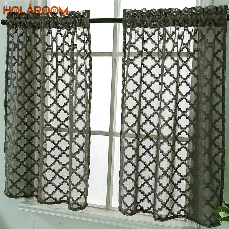 

Stripe Curtains Cream White Gray Classic Rod Curtain Coffee Room Window Jacquard Lace Valance For Kitchen Living Room Decorative
