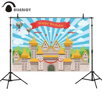 

Allenjoy photographic photocall backgrounds balloon castle cartoon blue stripes ribbons birthday prince backdrop photography