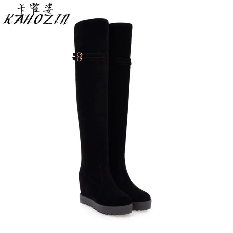 

women thigh high boots Platform botas mujer invierno modis chuteira Frosted fabric Fashion shoesSimple casual women boots size43
