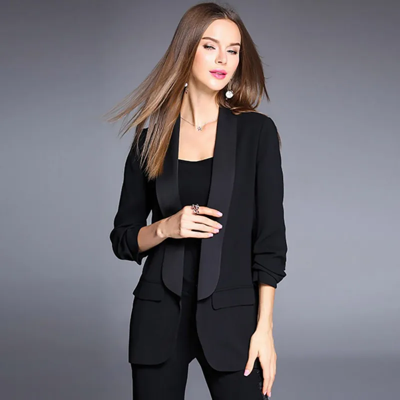 Fashion Solid Color Slim Blazer Women Autumn Suit Jacket Female Work Office Lady Long Sleeve Business Blazer Coat Feminino