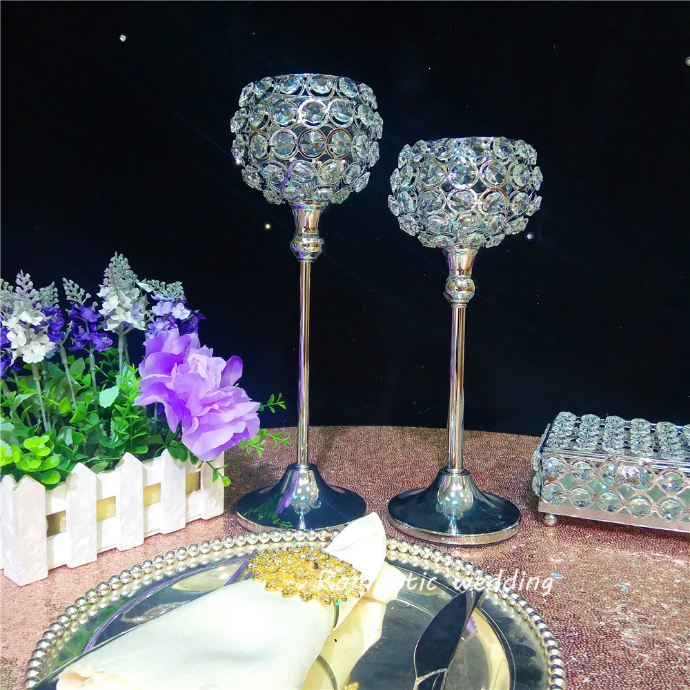 

On Sale Splendent Metal Silver Candle Holder Crystal Bead Ball Now for Wedding party event home Table decoration