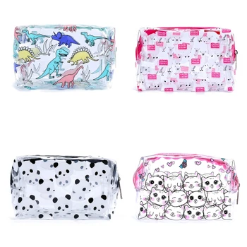 

THINKTHENDO Cute Cartoon Clear Transparent Plastic PVC Travel Makeup Cosmetic Toiletry Zip Bag Pouch