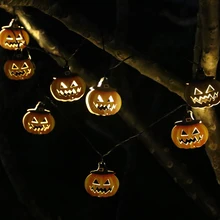 5 режимов внутреннего и наружного украшения Хэллоуин металла тыквы форма батарея питание светодиодный струнные светильники Водонепроницаемые светодиодные сказочные огни