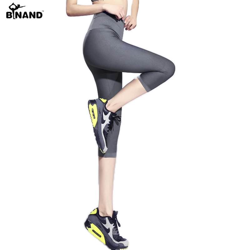Women Breathable Quick Dry Solid Knee Length Capris Workout font b Fitness b font Gym High