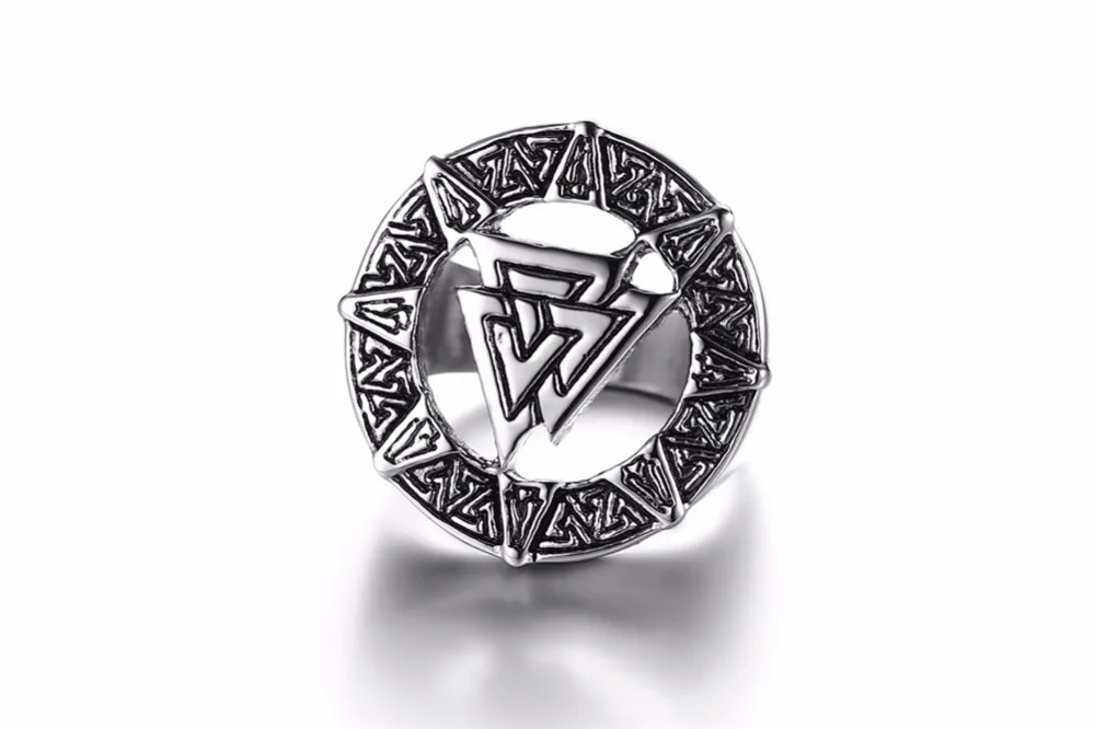 Valknut Scandinavn Odin Symbol Norse Viking Mens Boys Stainless Steel Biker Ring Fashion Jewelry Size 8-12 14