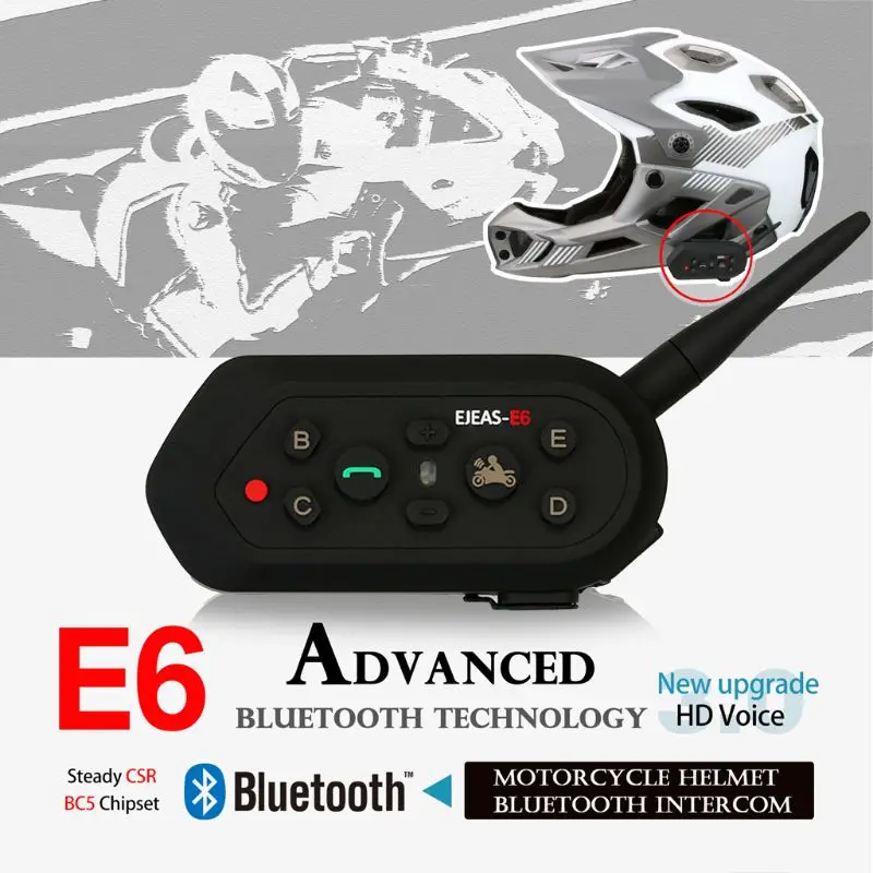 

Motorcycle Helmet Bluetooth Intercom Waterproof 6 Riders Communication System