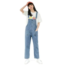 Корейские Новые Джинсы бойфренда для женщин весенние модные длинные брюки женские повседневные джинсы брюки осенние женские свободные джинсы на подтяжках