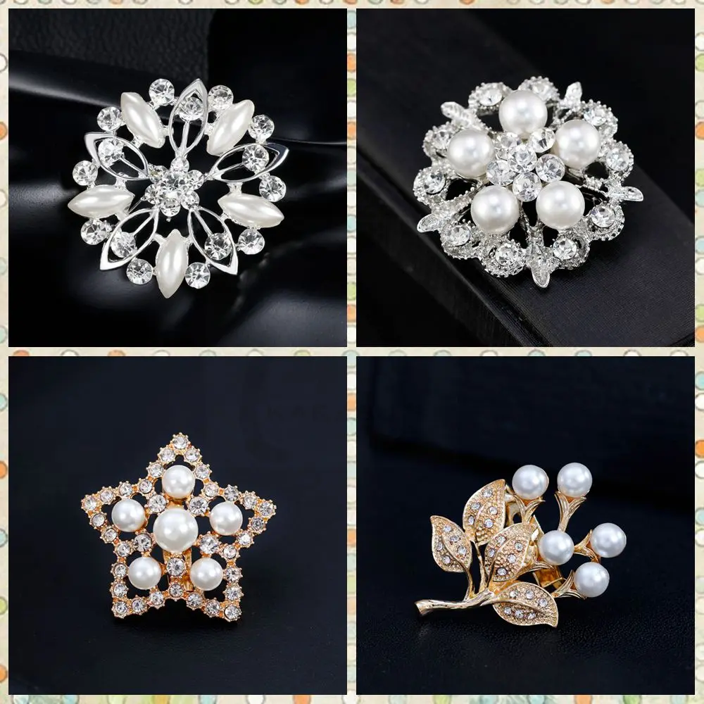 

Small Size Classic Round Design Rhinestone Simulated Pearl Flower Five-Pointed Star Brooches for Women Pin Jewelry Accessories