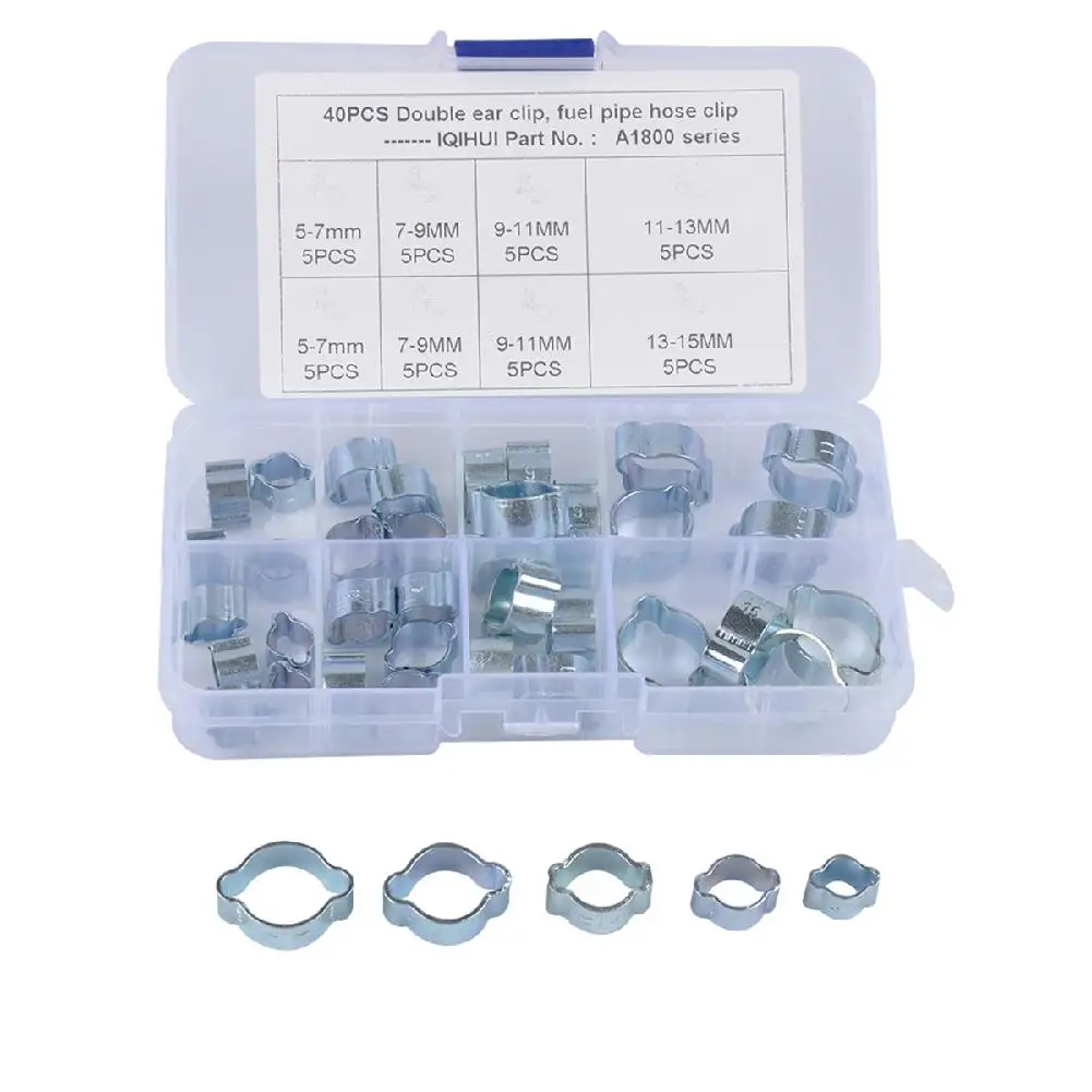 

40PCS/Set 5 Kinds Specification Galvanized Double Ear O Hose Fuel Clips Clamp Fuel Air Kit Hose Fuel Car Auto Accessories