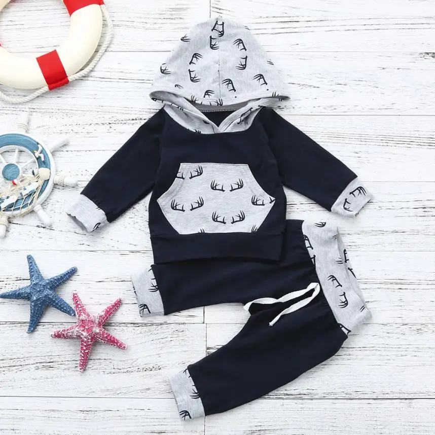 

2pcs Toddler Baby Boy Girl Clothes Set Print Hoodie Tops+Pants Outfits soft baby boys girls clothes fashion August 11
