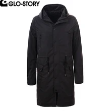 GLO-STORY, Мужская Весенняя Новинка, модный длинный Тренч, Мужская ветровка с регулируемой талией, куртка с капюшоном, пальто MSX-3788