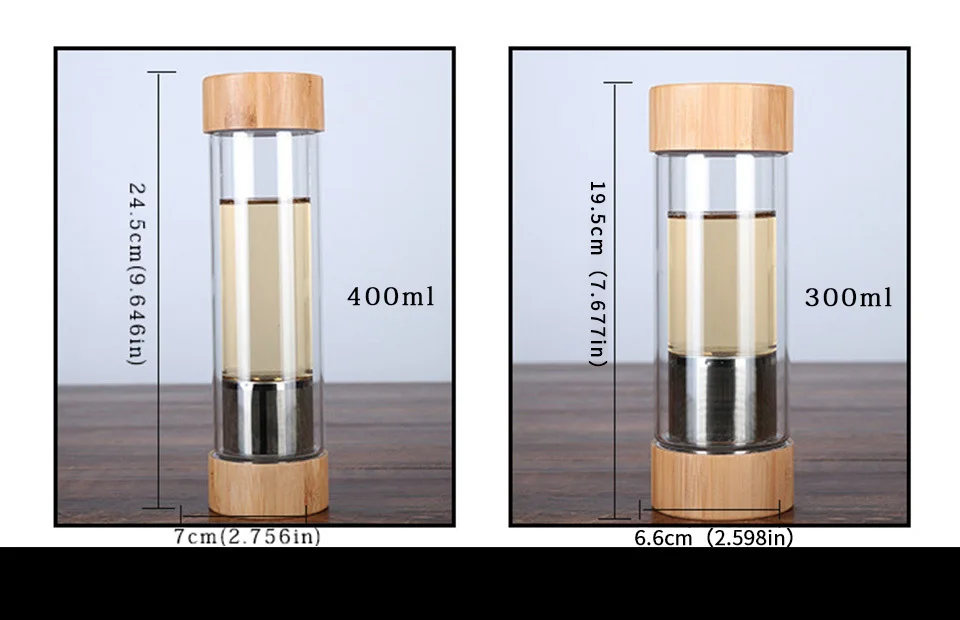 300 мл 400 мл стеклянные бутылки для воды с чаем для заварки шейкер с двойными стенками чайный напиток в бутылках для воды с двумя ртами бамбуковой крышкой