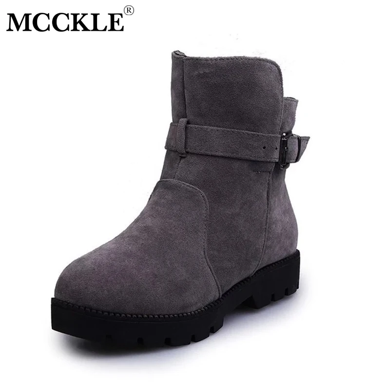 comprar MCCKLE Plus Size Inverno Mulheres Tornozelo Botas De Plataforma Quente da Pele Do Falso Bota de Neve Rebanho Fivela Cinta Feminina Sapatos de Salto Baixo botas planas