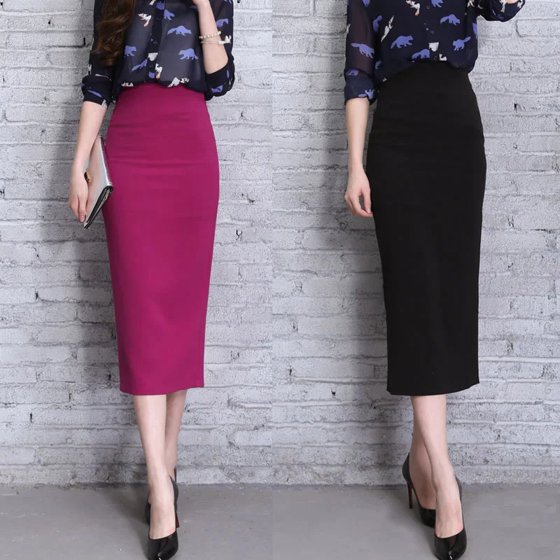 

2019 Women Autumn Pencil Skirts Female High Waist Slim Hip Long Skirts Women Work Career Suit Skirt Fashion Solid Casual Skirts