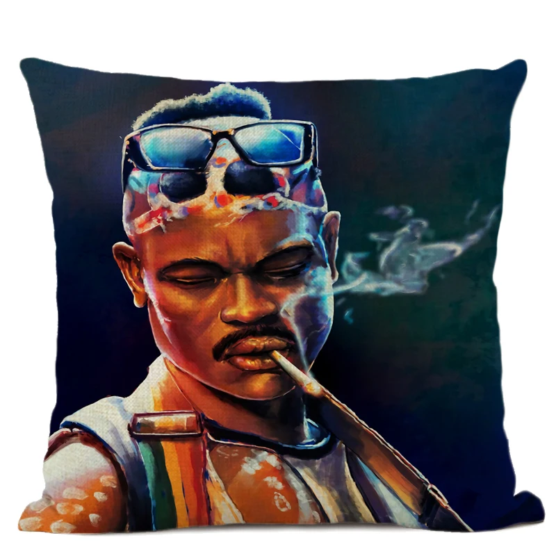African Portrait Painting Art Cushion Cover Black Man Art Decorative Pillows Linen Pillow Case Sofa Home Decor Pillow Cover