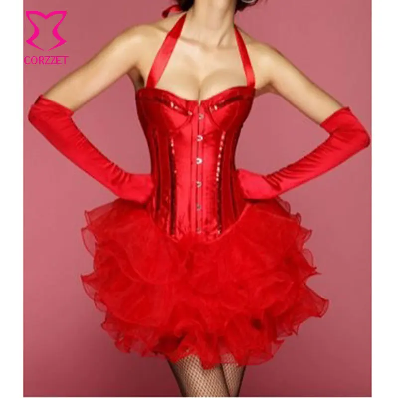 red satin corset dress