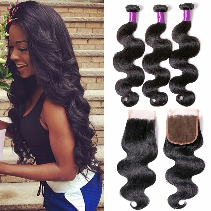 8A Brazilian Virgin Hair With Closure Ali Pearl Body Wave With Closure Rosa Mink Brazilian Human Hair bundles With Lace Closures