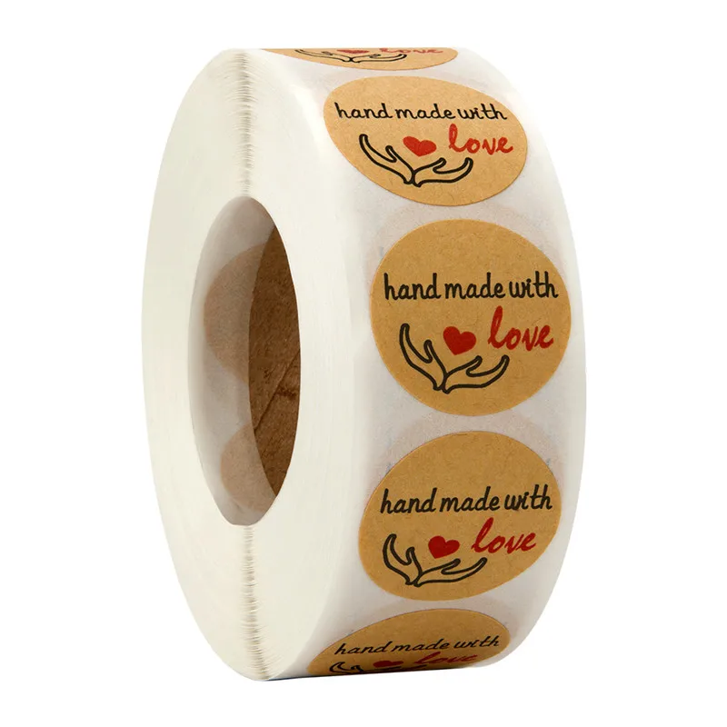 

1000Pcs Kraft paper Hand made with Love Stickers Thank you Handmade for kitchen accessories wedding decoration Sticker