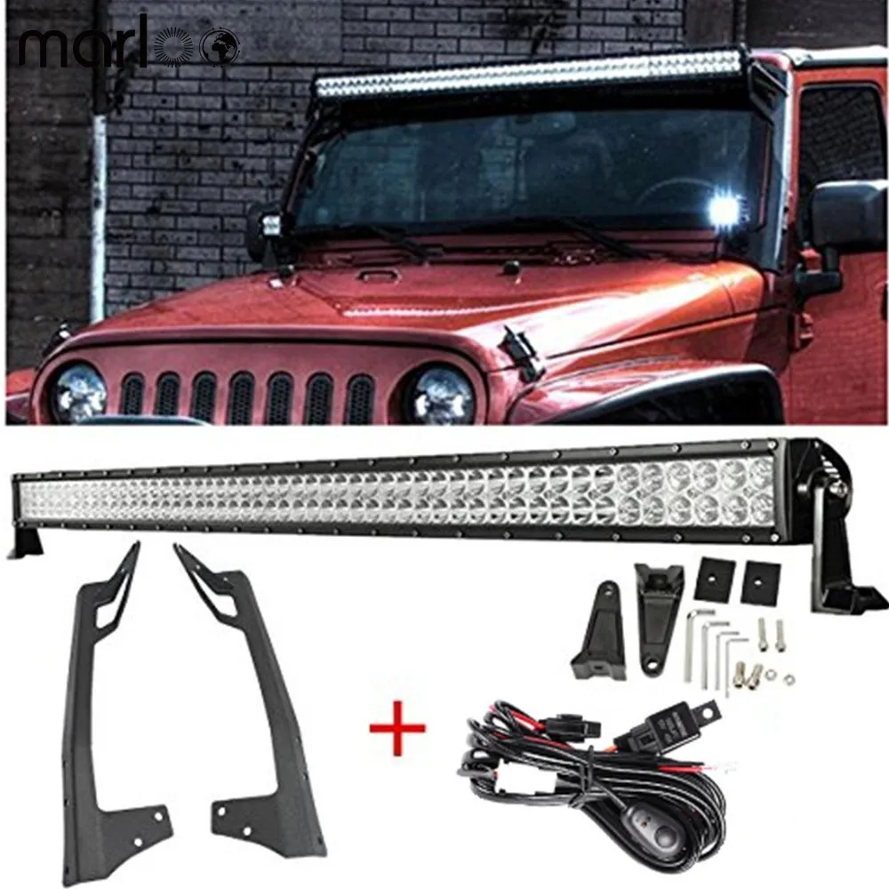 Roof 52inch 300w Led Work Light Bar + Upper Windshield Mounting Bracket +  Offroad Led Bar Wiring Set For 07-18 Jeep Wrangler Jk - Light Bar/work  Light - AliExpress