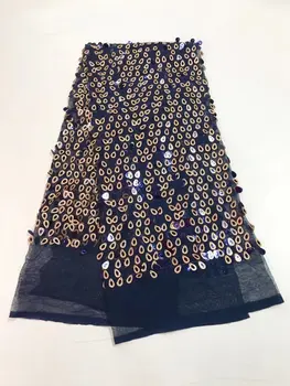 

blue lace fabric with sequin 2018 latest paillette sequin fabric high quality french lace fabric with sequins free shipping 5yds