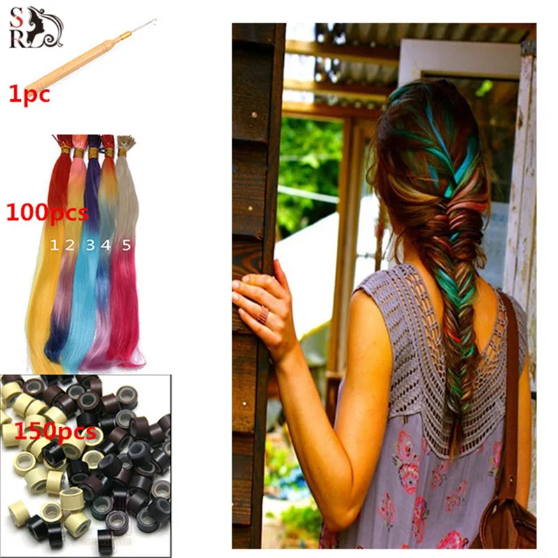 100pcs/lot Ombre I Tip Hair Extension With Free Beads Hook 2 Tones Long Rainbow Loop Grizzly Feather Aliexpress Hair Extensions