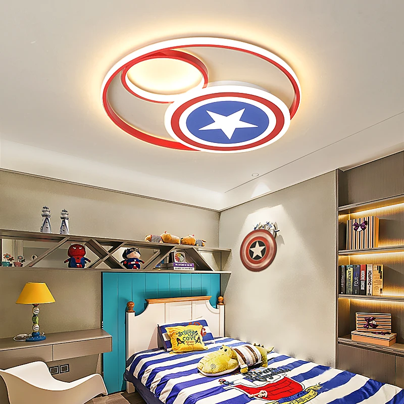 

Children's room lamp boy Creative cartoon beauty team shield led bedroom lamp simple modern round personality ceiling lamp