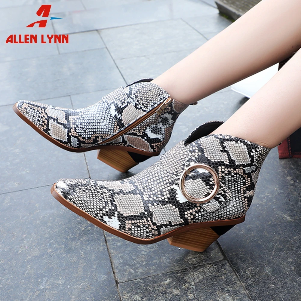 

ALLEN LYNN Western Ankle Boots Woman British Strange Heels Pointed Toe Buckle Decorations Zippers Ankle Boots Woman Size 34-44