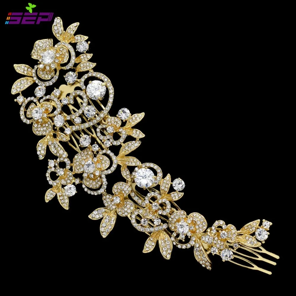 Модная длинная Цветочная Свадебная расческа для волос золотого цвета и серебристый прозрачный со стразами хрустальные аксессуары для волос женские ювелирные изделия