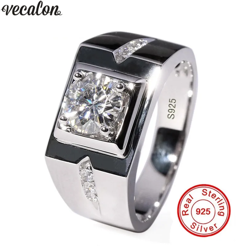 Vecalon solitaire Кольца для мужчин проложить Установка 0.8CT AAAAA cz Sona камень 925 пробы серебро мужской обручальное кольцо