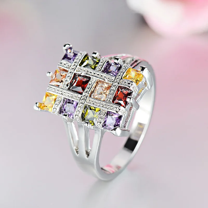 Роскошная Мода Многоцветный Кристалл циркония кольца для женщин ювелирные изделия свадебное, на помолвку, заявление кольцо Размер#6-#10 - Цвет основного камня: Многоцветный