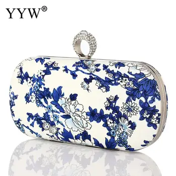 

YYW Blue Wedding Bags Clutch Bags For Women 2019 Vintage Mini Blue And White Porcelain Purse Wallets With Chain Handbag Evening
