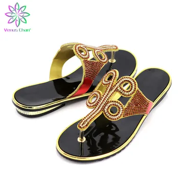 

New Arrival Designer Shoes Women Luxury 2019 Low Heels Open Toe Sandals Nigerian Women Wedding Shoes Decorated with Rhinestone