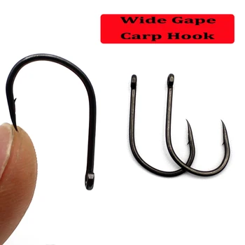 

100PCS Carp Hooks Wide Gape Barbed Hook for Carp Fishing Needle Sharp Curve Carp Fishing Hooks Matt Black Pop up Boilies Europe