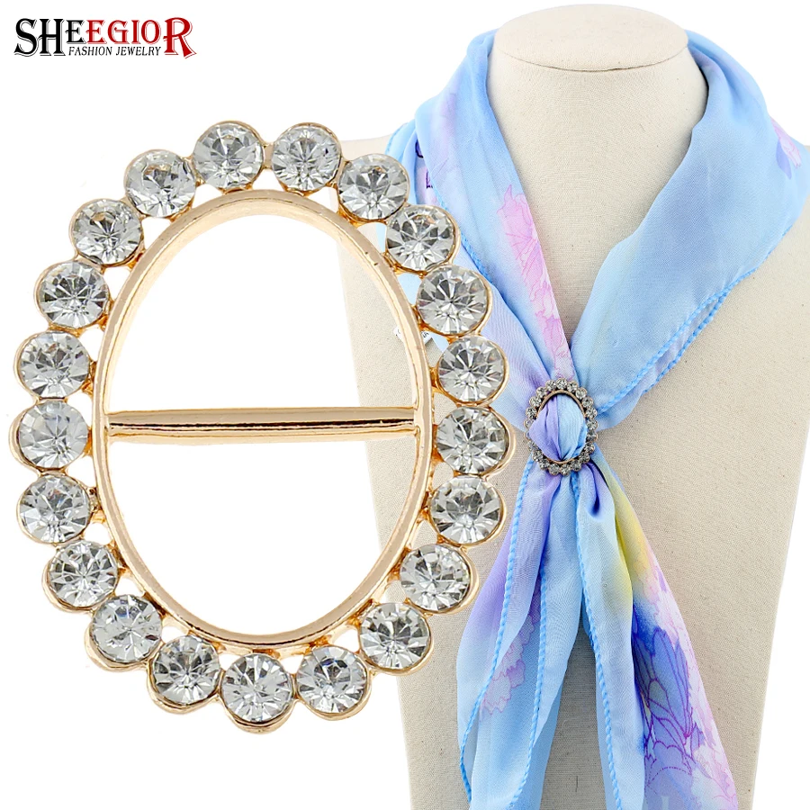 SHEEGIOR Romantic Gold Silver Ellipse Acrylic Scarf Brooches for Women